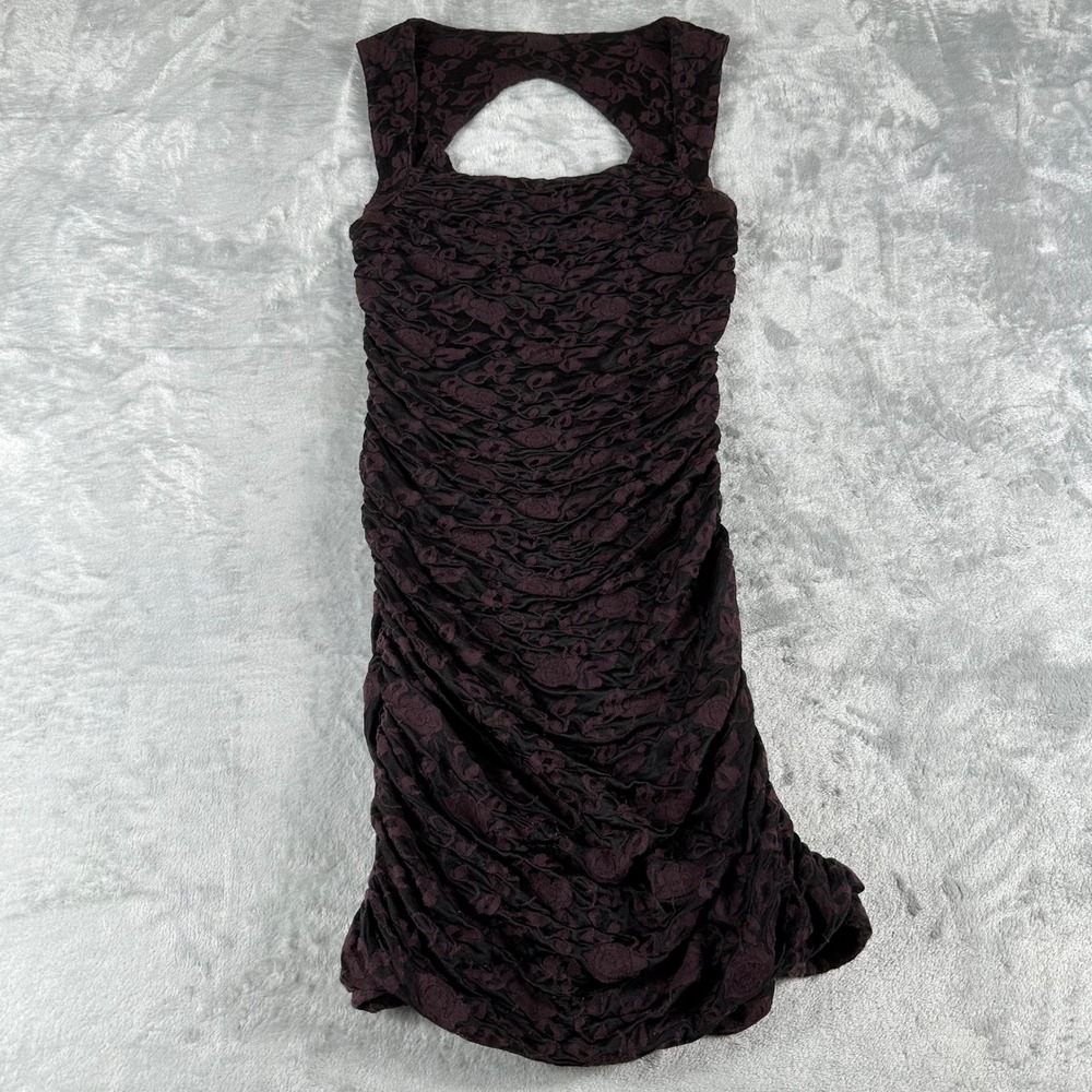 Free People Mini Dress Womens S Plum Black Floral Lace Ruched Gothcore OB401554